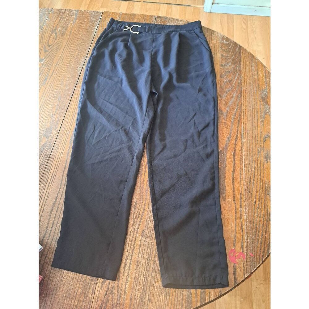 XL SheIn Black Side Zip Silvertone Side Waist Detail Pants with Pockets